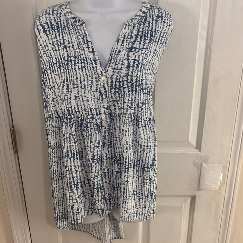 Cynthia Rowley Blue and white tie dye Patterned Top